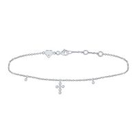 Sterling Silver Womens Round Diamond Dangle Cross Bracelet 1/10 Cttw