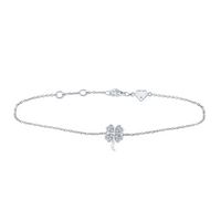 Sterling Silver Womens Round Diamond Lucky Clover Fashion Bracelet 1/10 Cttw