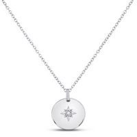 Sterling Silver Womens Round Diamond Starburst Fashion Necklace .02 Cttw