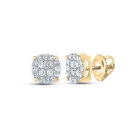 10kt Yellow Gold Womens Round Diamond Fashion Cluster Earrings 1/4 Cttw