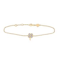 Sterling Silver Womens Round Diamond Lucky Clover Fashion Bracelet 1/10 Cttw