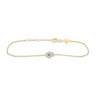 Sterling Silver Womens Round Lab-Created Blue Sapphire Hamsa Fashion Bracelet 1/8 Cttw