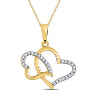 10kt Yellow Gold Womens Round Diamond Double Heart Pendant 1/6 Cttw