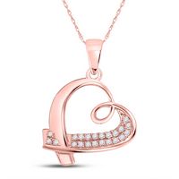 10kt Rose Gold Womens Round Diamond Sideways Heart Pendant 1/10 Cttw