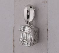 14kt White Gold Womens Baguette Diamond Fashion Cluster Pendant 1/8 Cttw