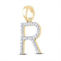 1/10CTW-DIA CN 1/8CTW-BLUE SAPP NATURAL GEM INITIAL &quot;R&quot; PENDANT