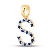 1/10CTW-DIA CN 1/8CTW-BLUE SAPP NATURAL GEM  INITIAL &quot;S&quot; PENDANT