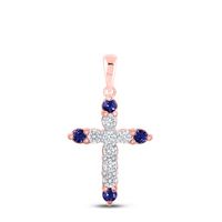 1/6CTW-DIA NK 1/10CT-SAPP NATURAL GEM CROSS PENDANT