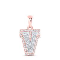 1/6CTW-DIA NK INITIAL &quot;V&quot; PENDANT