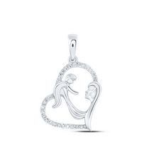 10k White Gold Round Diamond Mother Child Heart Nicoles Dream Collection Pendant 1/8 Cttw