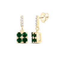 0.03CTW-DIA NKE 1/4CTW-EME NATURAL GEM DANGLING EARRING