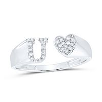 1/8CTW-DIA NK GIFT INITIAL &quot;U&quot; LADIES HEART RING