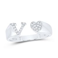 1/10CTW-DIA NK GIFT INITIAL &quot;V&quot; LADIES HEART RING