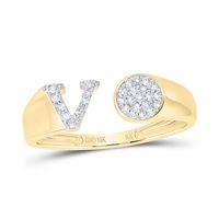 1/8CTW-NAT DIA NK GIFT INITIAL &quot;V&quot; ROUND LADIES RING