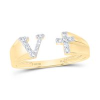 1/10CTW-NAT DIA NK GIFT INITIAL &quot;V&quot; LADIES CROSS RING