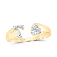 1/10CTW-DIA NK GIFT INITIAL &quot;T&quot; PEAR LADIES RING