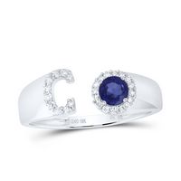 1/8CTW-DIA NK 4 MM RD-BS SYNTHETIC INITIAL &quot;C&quot; LADIES RING