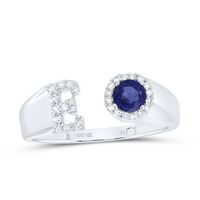 1/8CTW-DIA NK 4 MM RD-BS SYNTHETIC INITIAL &quot;E&quot; LADIES RING