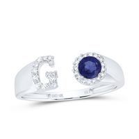 1/8CTW-DIA NK 4 MM RD-BS SYNTHETIC INITIAL &quot;G&quot; LADIES RING