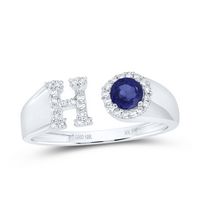 1/8CTW-DIA NK 4 MM RD-BS SYNTHETIC INITIAL &quot;H&quot; LADIES RING