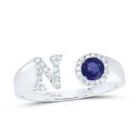 1/6CTW-DIA NK 4 MM RD-BS SYNTHETIC INITIAL &quot;N&quot; LADIES RING