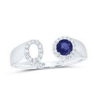 1/8CTW-DIA NK 4 MM RD-BS SYNTHETIC INITIAL &quot;Q&quot; LADIES RING