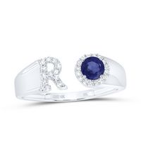 1/8CTW-DIA NK 4 MM RD-BS SYNTHETIC INITIAL &quot;R&quot; LADIES RING