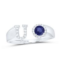1/8CTW-DIA NK 4 MM RD-BS SYNTHETIC INITIAL &quot;U&quot; LADIES RING