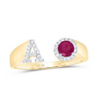 1/8CTW-DIA NK 4 MM RD-RU SYNTHETIC INITIAL  &quot;A&quot; LADIES RING