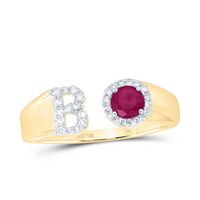 1/8CTW-DIA NK 4 MM RD-RU SYNTHETIC INITIAL &quot;B&quot; LADIES RING