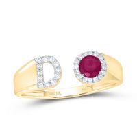 1/8CTW-DIA NK 4 MM RD-RU SYNTHETIC INITIAL  &quot;D&quot; LADIES RING
