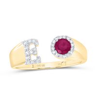 1/8CTW-DIA NK 4 MM RD-RU SYNTHETIC INITIAL  &quot;E&quot; LADIES RING