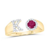 1/8CTW-DIA NK 4 MM RD-RU SYNTHETIC INITIAL  &quot;K&quot; LADIES RING