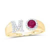 1/6CTW-DIA NK 4 MM RD-RU SYNTHETIC INITIAL  &quot;M&quot; LADIES RING