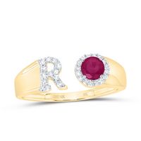 1/8CTW-DIA NK 4 MM RD-RU SYNTHETIC INITIAL  &quot;R&quot; LADIES RING