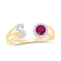 1/8CTW-DIA NK 4 MM RD-RU SYNTHETIC INITIAL  &quot;S&quot; LADIES RING