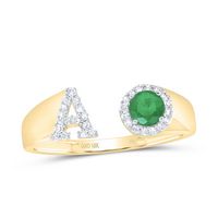 1/8CTW-DIA NK 4 MM RD-EM SYNTHETIC INITIAL  &quot;A&quot; LADIES RING