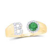 1/8CTW-DIA NK 4 MM RD-EM SYNTHETIC INITIAL  &quot;B&quot; LADIES RING