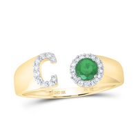 1/8CTW-DIA NK 4 MM RD-EM SYNTHETIC INITIAL  &quot;C&quot; LADIES RING
