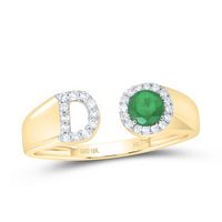 1/8CTW-DIA NK 4 MM RD-EM SYNTHETIC INITIAL  &quot;D&quot; LADIES RING