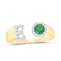 1/8CTW-DIA NK 4 MM RD-EM SYNTHETIC INITIAL  &quot;E&quot; LADIES RING