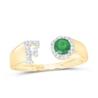 1/8CTW-DIA NK 4 MM RD-EM SYNTHETIC INITIAL  &quot;F&quot; LADIES RING
