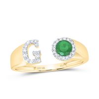 1/8CTW-DIA NK 4 MM RD-EM SYNTHETIC INITIAL  &quot;G&quot; LADIES RING