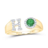1/8CTW-DIA NK 4 MM RD-EM SYNTHETIC INITIAL  &quot;H&quot; LADIES RING