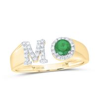 1/6CTW-DIA NK 4 MM RD-EM SYNTHETIC INITIAL  &quot;M&quot; LADIES RING
