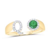 1/8CTW-DIA NK 4 MM RD-EM SYNTHETIC INITIAL  &quot;Q&quot; LADIES RING