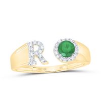 1/8CTW-DIA NK 4 MM RD-EM SYNTHETIC INITIAL  &quot;R&quot; LADIES RING
