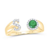 1/8CTW-DIA NK 4 MM RD-EM SYNTHETIC INITIAL  &quot;S&quot; LADIES RING