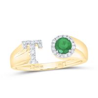 1/8CTW-DIA NK 4 MM RD-EM SYNTHETIC INITIAL  &quot;T&quot; LADIES RING