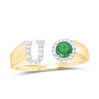 1/8CTW-DIA NK 4 MM RD-EM SYNTHETIC INITIAL  &quot;U&quot; LADIES RING